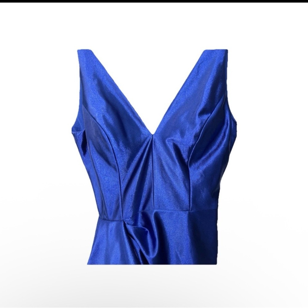 Blondie Nites Satin Mini Dress Size Three Royal Blue Women’s V-neck Thin Straps - Picture 4 of 7
